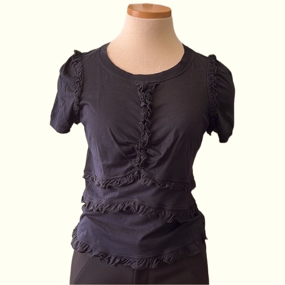 Louis Vuitton Short Sleeve Ruffle Top, Black, Medium - Picture 2 of 9